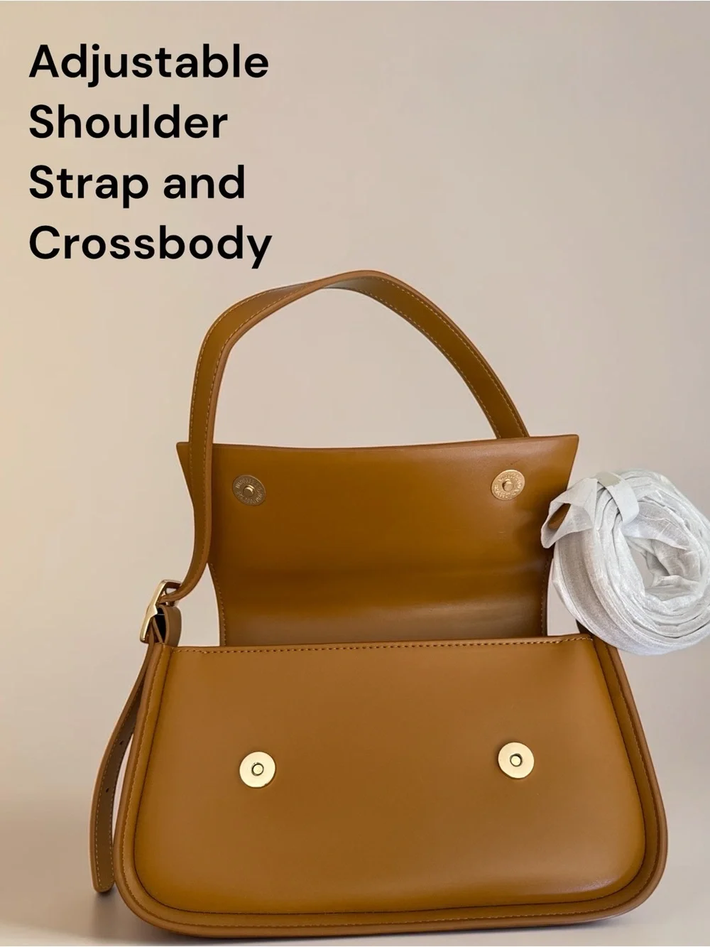 Tan Faux Leather Shoulder Bag Adjustable Strap Crossbody Minimalist Baguette
